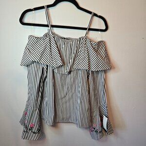 Striped off the shoulder top - Flared sleeves